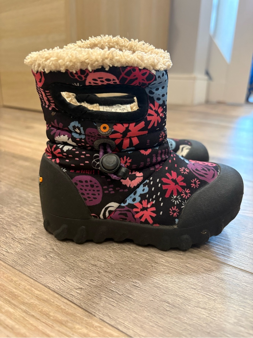 Bogs- Kids Black Floral Snow Boots with Pink & Purple Accents